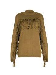 Trussardi Jeans Sweter | 56M001440 | Kobieta | Khaki. Brązowe swetry klasyczne damskie TRUSSARDI, l, z jeansu, bez kołnierzyka. W wyprzedaży za 299.00 zł.