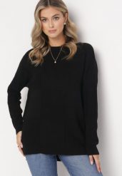 Czarny Sweter z Luźnym Rękawem Afiala. Czarne swetry klasyczne damskie Born2be, l, z bawełny, bez kołnierzyka. Za 74.99 zł.