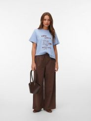 Vero Moda Koszulka w kolorze błękitno-bordowym rozmiar: L. Niebieskie bluzki damskie Vero Moda, l, bez wzorów, z bawełny, bez kołnierzyka, bez ramiączek. Za 60.99 zł.