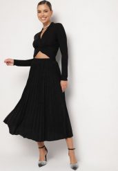Czarna Plisowana Spódnica z Gumką w Pasie z Połyskującego Materiału Edaniwen. Czarne spódnice damskie Born2be, na co dzień, l, bez wzorów, eleganckie, midi. Za 129.99 zł.