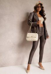 Brązowe Modelujące Spodnie z Ekoskóry o Fasonie Skinny Caetana. Brązowe rurki damskie Renee, bez wzorów, z jeansu. Za 79.99 zł.