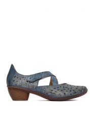 Rieker Półbuty 43773-12 Granatowy. Niebieskie czółenka damskie Rieker, bez wzorów, ze skóry, bez obcasa, na obcasie. Za 339.99 zł.