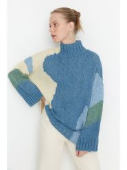 Trendyol Sweter w kolorze niebiesko-beżowym rozmiar: M. Brązowe swetry klasyczne damskie Trendyol, m, ze splotem, bez kołnierzyka. Za 87.81 zł.