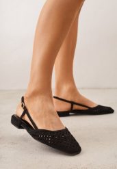 Czarne Sandały Slingback z Kwadratowym Noskiem i Ażurową Cholewką Jurria. Czarne balerinki damskie Renee, w ażurowe wzory, z jeansu. Za 89.99 zł.