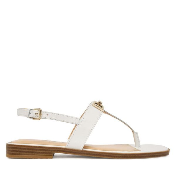 Sandały Guess. Białe sandały damskie Guess, z aplikacjami, bez obcasa, na płaskiej podeszwie, bez zapięcia. Za 299.99 zł.