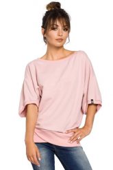 Oversizowa Pudrowa Bluza ze Ściągaczem na Zakładkę. Czerwone bluzy damskie MOE, l, bez wzorów, z bawełny, bez kaptura. Za 193.90 zł.