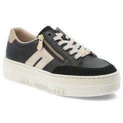 Czarne Sneakersy Rieker Stylowe Obuwie Damskie Na Platformie. Czarne obuwie sportowe damskie Rieker, na wiosnę, z materiału, bez zapięcia. Za 349.00 zł.