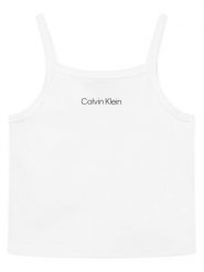 Calvin Klein Jeans Top LVCKSJB12G Biały Slim Fit. Białe koszulki i t-shirty dziewczęce Calvin Klein Jeans, bez wzorów, z jeansu, bez kołnierzyka, bez ramiączek. Za 129.99 zł.