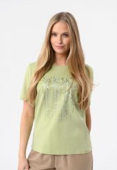 T-shirt z błyszczącym nadrukiem T-SEAR. Białe t-shirty damskie Volcano, m, bez wzorów, z bawełny, bez kołnierzyka. Za 59.99 zł.