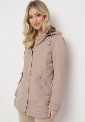 Jasnobeżowa Dwustronna Kurtka Parka z Kapturem i Ściągaczem Lunaris. Brązowe kurtki damskie Born2be, l, bez wzorów, z kapturem. Za 179.99 zł.