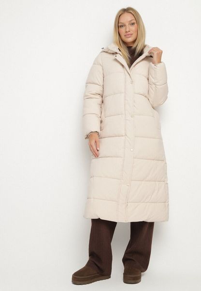 Jasnobeżowa Długa Pikowana Kurtka z Kapturem Afarriva. Brązowe kurtki damskie Born2be, l, bez wzorów, z kapturem. Za 264.99 zł.