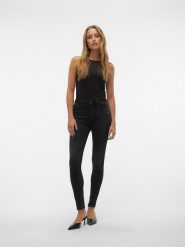 Vero Moda Dżinsy - Skinny fit - w kolorze czarnym rozmiar: XS/L32. Czarne jeansy damskie Vero Moda, z podwyższonym stanem. Za 57.06 zł.
