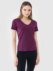 4F T-shirt slim gładki damski - fioletowy M. Fioletowe t-shirty damskie 4F, m, bez wzorów, z bawełny, bez kołnierzyka. W wyprzedaży za 39.99 zł.