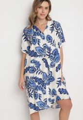 Niebieska Sukienka z Lnem i Wiskozą Ozdobiona Cyrkoniami Sadelune. Niebieskie sukienki damskie Born2be, bez wzorów, z wiskozy, eleganckie, bez ramiączek. Za 109.99 zł.