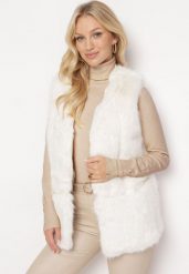 Biała Kamizelka z Futerka Ozdobiona Wstawkami z Ekoskóry Robenissa. Białe kamizelki damskie Born2be, l, z aplikacjami, bez kaptura. Za 179.99 zł.