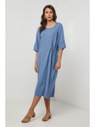 Lin Passion Lniana sukienka w kolorze błękitnym rozmiar: 34/36. Niebieskie sukienki damskie Lin Passion, z aplikacjami, ze lnu, klasyczne, bez ramiączek. Za 173.99 zł.