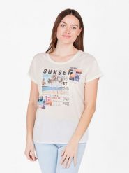 KEY LARGO Koszulka "Sunset" w kolorze białym rozmiar: S. Białe bluzki damskie KEY LARGO, s, bez wzorów, bez kołnierzyka, bez ramiączek. Za 57.06 zł.