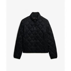 Damska kurtka puchowa Superdry Fuji Lite. Czarne kurtki damskie Superdry, bez wzorów, z puchu, bez kaptura. Za 440.35 zł.