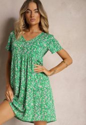 Zielona Sukienka na Lato z Wiskozy w Geometryczny Print Yenivia. Zielone sukienki damskie Renee, bez wzorów, z wiskozy, eleganckie, bez ramiączek. W wyprzedaży za 29.99 zł.