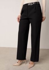 Czarne Garniturowe Spodnie VICES na Kant z Wszytym Paskiem z Klamrą Azivore. Czarne spodnie materiałowe damskie Born2be, bez wzorów, z jeansu. Za 139.99 zł.