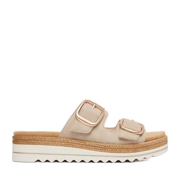 Klapki Remonte. Brązowe klapki damskie Remonte, bez wzorów, bez obcasa, bez zapięcia. Za 369.99 zł.