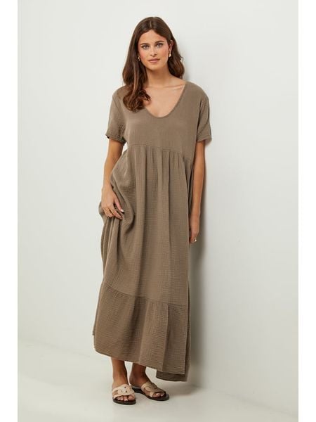 Lin Passion Lniana sukienka w kolorze jasnobrązowym rozmiar: 34/36. Brązowe sukienki damskie Lin Passion, bez wzorów, ze lnu, klasyczne, bez ramiączek. Za 154.07 zł.