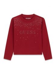 Guess Bluzka J6BI08 K5778 Czerwony Regular Fit. Czerwone bluzki i koszule dziewczęce Guess, z aplikacjami, z bawełny, bez kołnierzyka, bez ramiączek. Za 124.99 zł.