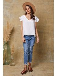 Joséfine Lniana koszulka "Quiriem" w kolorze białym rozmiar: S. Białe bluzki damskie Joséfine, s, bez wzorów, ze lnu, bez kołnierzyka, bez ramiączek. Za 108.99 zł.