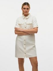 Vero Moda Sukienka jeansowa Jennie 10309665 Biały Regular Fit. Białe sukienki damskie Vero Moda, bez wzorów, z bawełny, bez ramiączek. Za 129.99 zł.