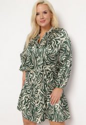 Zielono-Beżowa Sukienka Mini z Falbanką i Abstrakcyjnym Wzorem Ovina. Zielone sukienki damskie Born2be, bez wzorów, bez ramiączek. W wyprzedaży za 101.99 zł.