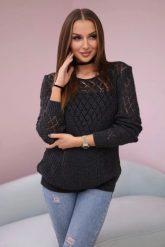 Sweter z ażurowym zdobieniem ciemny grafitowy. Szare swetry klasyczne damskie KESI, l, z wełny, bez kołnierzyka, plus size. Za 96.00 zł.
