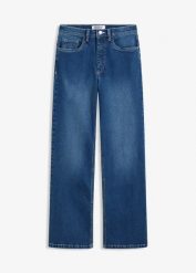 Dżinsy wide leg, high-waist. Niebieskie jeansy damskie bonprix, z podwyższonym stanem. Za 119.99 zł.