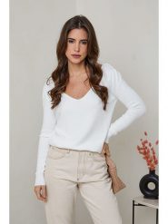 Soft Cashmere Sweter w kolorze białym rozmiar: 34/36. Białe swetry klasyczne damskie Soft Cashmere, z koronki, bez kołnierzyka. Za 104.14 zł.