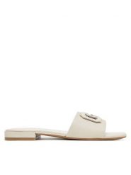 Guess Klapki FLJTAR LEA19 Écru. Klapki damskie Guess, z aplikacjami, ze skóry, bez obcasa, bez zapięcia. Za 319.99 zł.