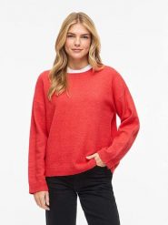 Vila Sweter "Viliga" w kolorze czerwonym rozmiar: L. Czerwone swetry klasyczne damskie Vila, l, z materiału, bez kołnierzyka. Za 97.05 zł.