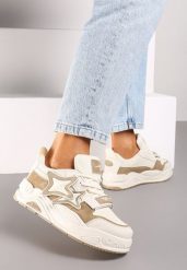 Ciemnobeżowe Sneakersy na Platformie z Grubymi Sznurowadłami i Zapięciem na Rzep Arlaia. Brązowe obuwie sportowe damskie Renee, z materiału, bez zapięcia. Za 89.99 zł.