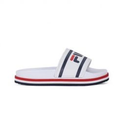 Klapki damskie Fila Morro Bay Zeppa Wns. Białe klapki damskie Fila, bez wzorów, z materiału, bez obcasa, bez zapięcia. Za 182.75 zł.