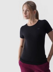 4F T-shirt slim gładki damski - czarny S. Czarne t-shirty damskie 4F, s, bez wzorów, z bawełny, bez kołnierzyka. Za 39.99 zł.