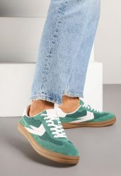 Zielone Sneakersy ze Skóry Naturalnej w Stylu Kultowych Tenisówek Faloretia. Zielone obuwie sportowe damskie Renee, ze skóry, bez zapięcia, tenisowe. Za 159.99 zł.