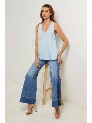 Fleur de Lin Bluzka w kolorze błękitnym rozmiar: L. Niebieskie bluzki damskie Fleur de Lin, l, bez wzorów, ze lnu, bez kołnierzyka, bez ramiączek. Za 159.95 zł.