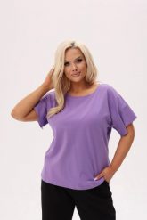 Basicowa bluzka Fala w kolorze pastelowego fioletu z falującym rękawem PLUS SIZE XXL OVERSIZE. Czerwone bluzki damskie Moda Size Plus Iwanek, l, bez wzorów, z bawełny, biznesowe, bez kołnierzyka, plus size, bez ramiączek. Za 149.90 zł.