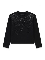 Guess Bluzka J6BI08 K5778 Czarny Regular Fit. Czarne bluzki i koszule dziewczęce Guess, z aplikacjami, z bawełny, bez kołnierzyka, bez ramiączek. Za 124.99 zł.