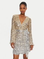 BARDOT Sukienka koktajlowa 59110DB2 Złoty Regular Fit. Żółte sukienki damskie Bardot, bez wzorów, z syntetyku, wizytowe, bez ramiączek. Za 489.99 zł.
