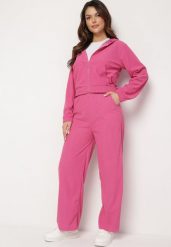Fuksjowy Sztruksowy Komplet Dresowy Bluza z Kapturem i Szerokie Spodnie z Kieszeniami Makeria. Czerwone bluzy damskie Born2be, m, bez wzorów, z dresówki, z kapturem. Za 79.99 zł.
