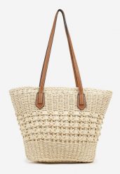 Beżowa Torebka Shopperka z Plecionką Feladwena. Brązowe shopper bag Born2be, z jeansu, bez dodatków. Za 99.99 zł.