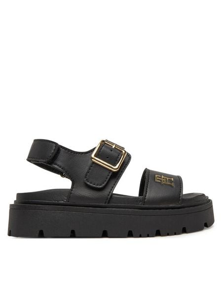 Tommy Hilfiger Sandały T3A2-33785-0326 M Czarny. Czarne sandały dziewczęce Tommy Hilfiger, ze skóry, bez obcasa, bez zapięcia. Za 219.99 zł.