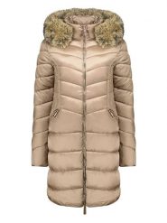 Geographical Norway Płaszcz pikowany "Bololita" w kolorze szarobrązowym rozmiar: XL. Brązowe płaszcze damskie Geographical Norway, xl, bez wzorów, bez kaptura. Za 192.95 zł.