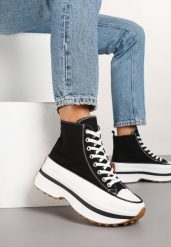 Czarne Trampki za Kostkę na Grubej Podeszwie Danilira. Czarne trampki damskie Born2be, bez wzorów, z jeansu, za kostkę, bez zapięcia. Za 84.99 zł.