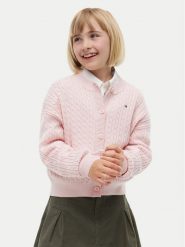 Tommy Hilfiger Kardigan KG0KG09076 Różowy jasny Regular Fit. Czerwone swetry dziewczęce Tommy Hilfiger, bez wzorów, z bawełny, bez kołnierzyka, bez ramiączek. Za 369.99 zł.
