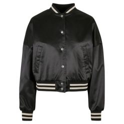 Damski oversizowy satynowy krótki żakiet Urban Classics College. Czarne marynarki i żakiety damskie Urban Classics, m, bez wzorów, z elastanu, sportowe. Za 212.25 zł.